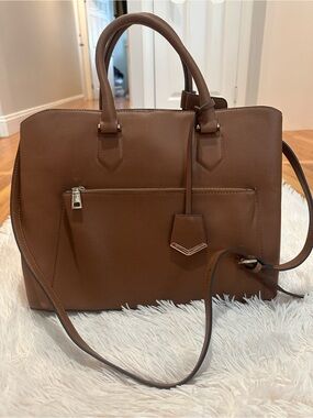 Zara Structured Brown Faux Leather Satchel Handbag Classic Women's Work Bag